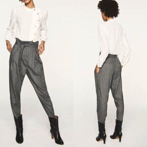 ba&sh 'Claude' Paper Bag Wool Blend Trouser Pant in Navy Blue Size 1 (US Size 4)